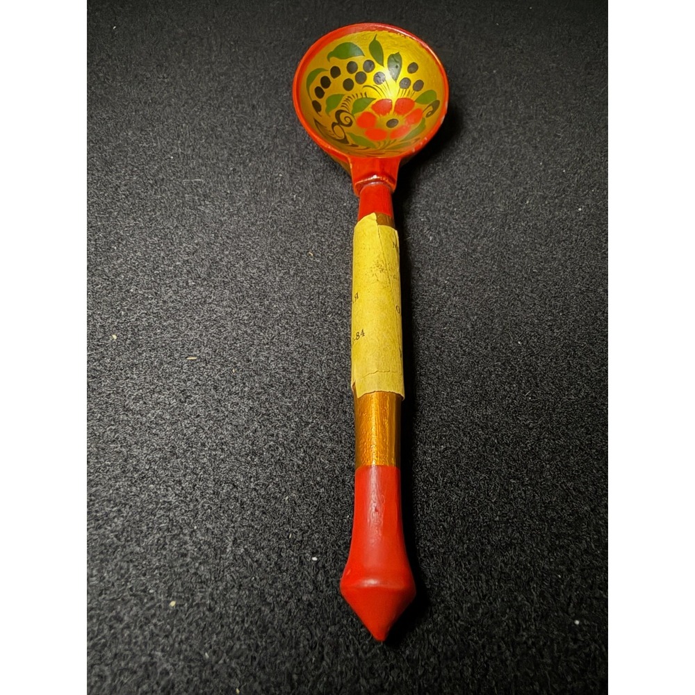 Vtg Khokhloma Russian Folk Art Wooden Spoon Hand Painted Made in USSR Red Gold‎